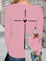 Women's Christian Faith Cross Printed Long Sleeve T-Shirt