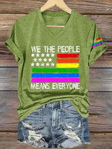 V-Neck Retro We The People Means Everyone Print T-Shirt