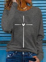 Women's Christian Faith Cross Printed Round Neck T-Shirt