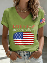 V-Neck Retro Last Show Print T-Shirt