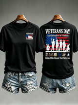 Women's Veterans Day Shirt, Our Defenders of Freedom American Flag and Soldier Silhouettes