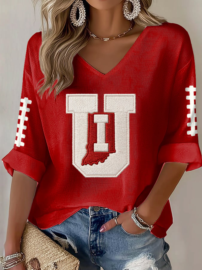 Women's Football Print Waffle Fabric T-shirt