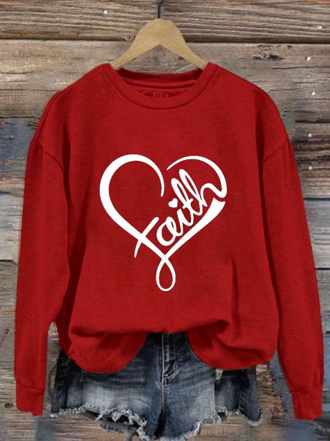 Faith Print Crew Neck Pullover