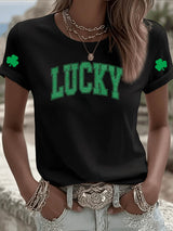 St. Patrick'S Day Luck  Clover Pattern Round-Neck 100% Cotton 180g T-Shirt