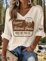 Women's National Park Print Waffle-Knit Casual T-Shirt