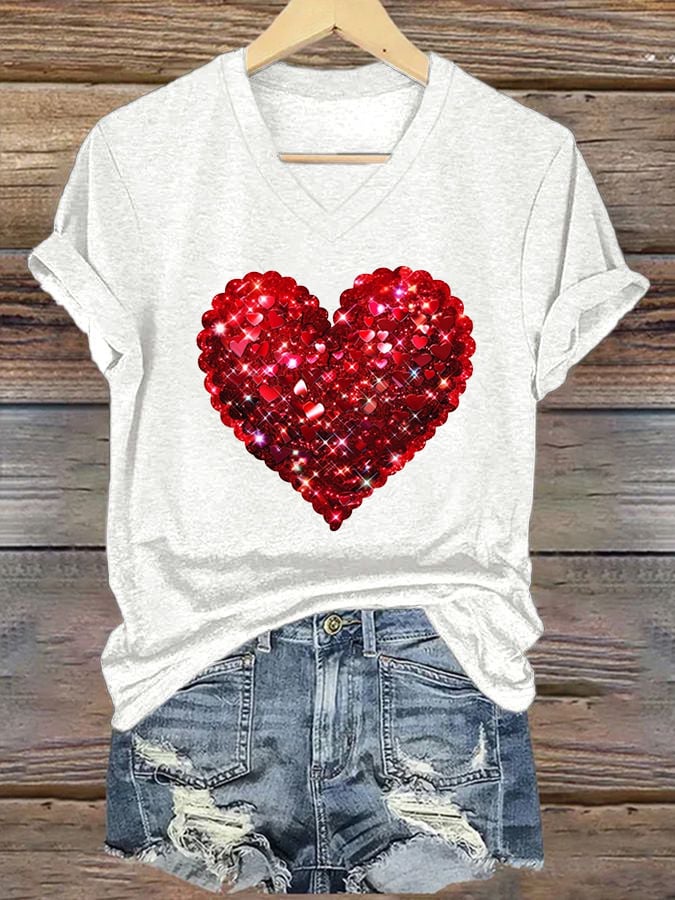 Women's Valentine's Day Print V-Neck T-Shirt