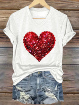 Women's Valentine's Day Print V-Neck T-Shirt