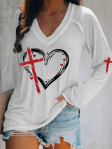Women's Heart Cross Print T-Shirt