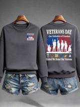 Women's Veterans Day Sweatshirt, Our Defenders of Freedom American Flag and Soldier Silhouettes