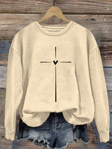 Women's Christian Cross Printed Round Neck Long Sleeve Sweatshirt