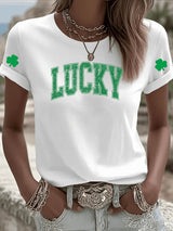St. Patrick'S Day Luck  Clover Pattern Round-Neck 100% Cotton 180g T-Shirt