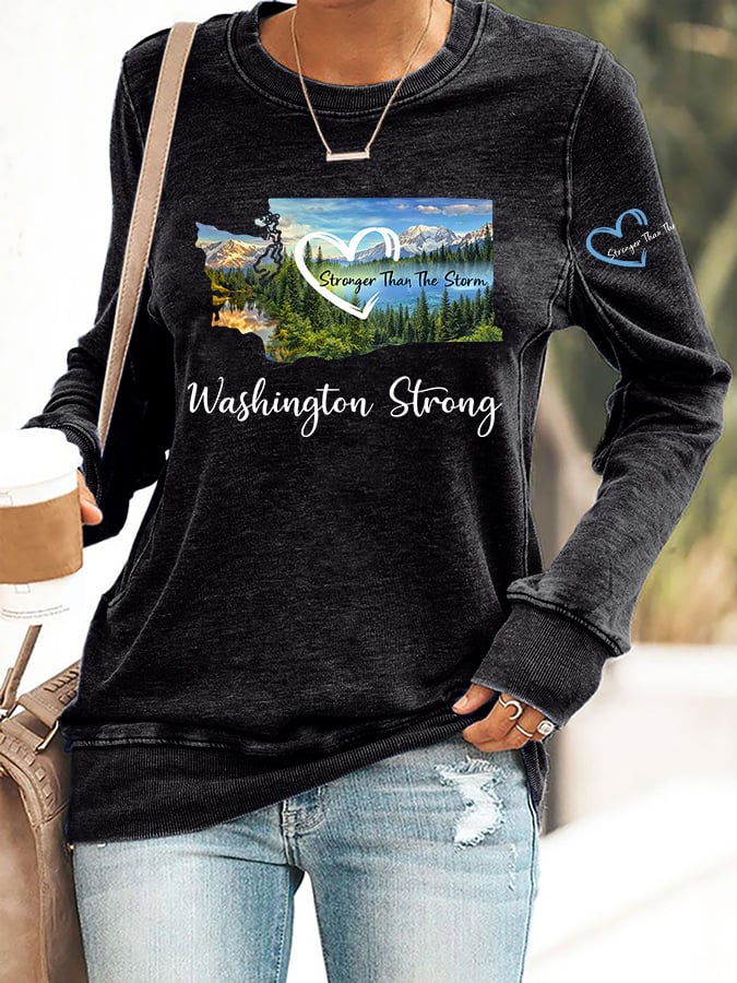 Retro Washington Strong Stronger Than The Storm Print Sweatshirt