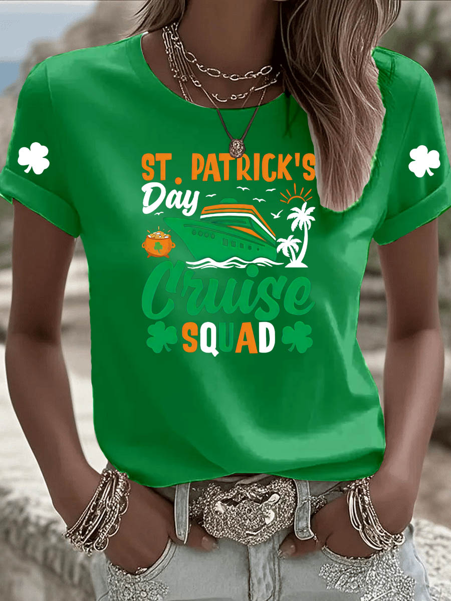 St. Patrick'S Day Pattern Clover Round-Neck 100% Cotton 180g T-Shirt