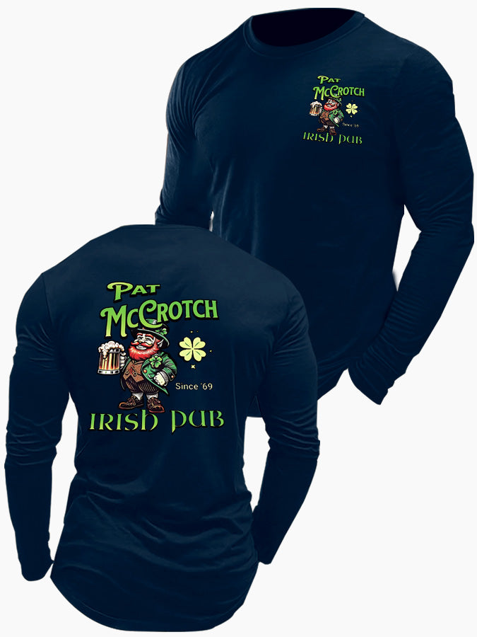 St.Patrick's Day Print Pattern Printed Long Sleeve Cotton T-Shirt