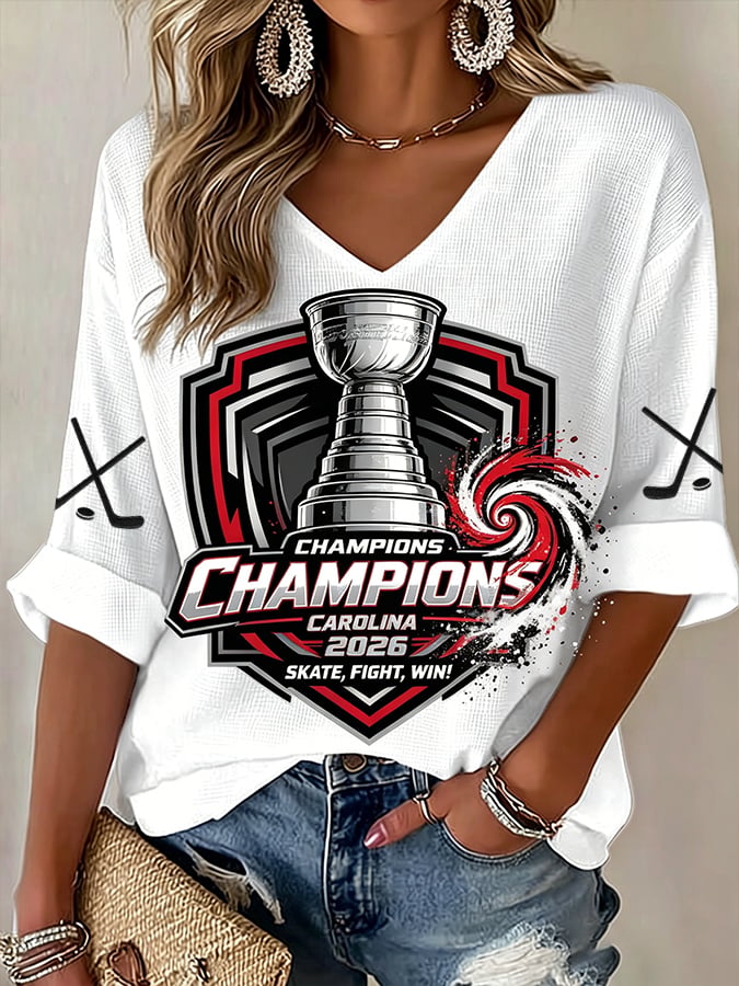 Women's Ice Hockey Casual V-Neck T-Shirt