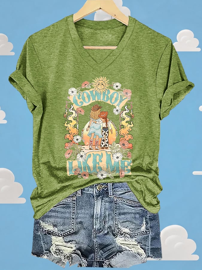 V-Neck Retro I Knew It Print T-Shirt