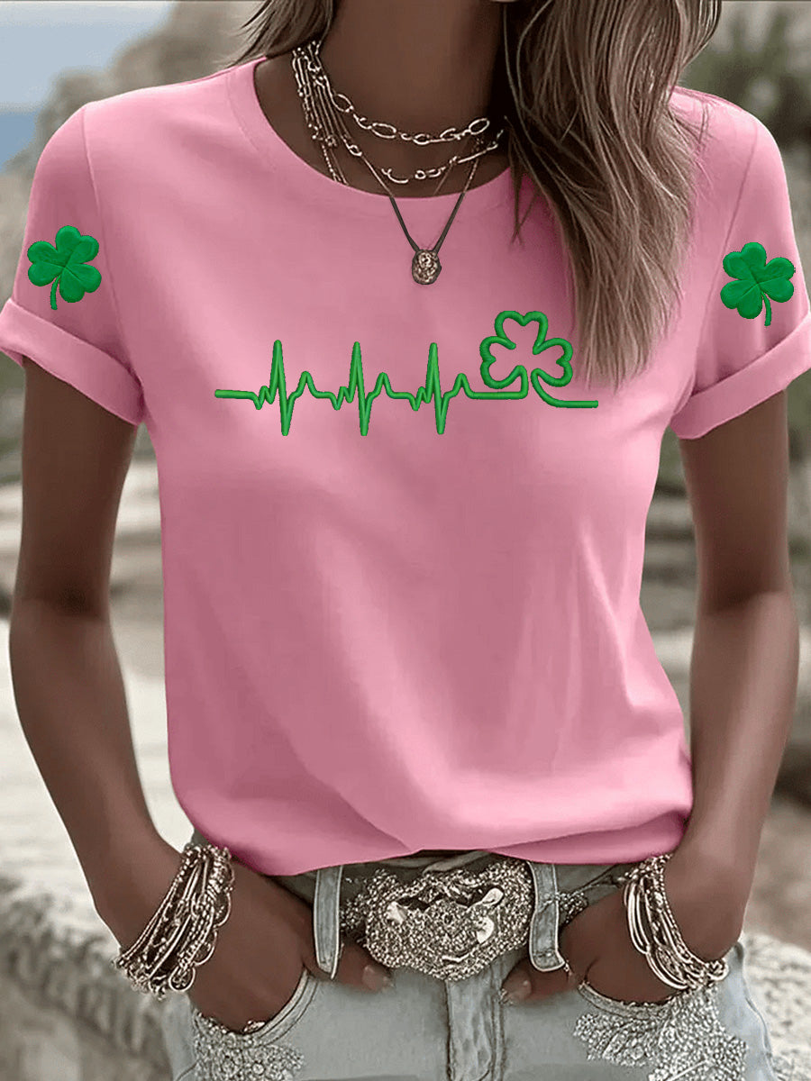 Women's St. Patrick's Day Art Print  Pattern Round-Neck 100% Cotton 180g T-Shirt