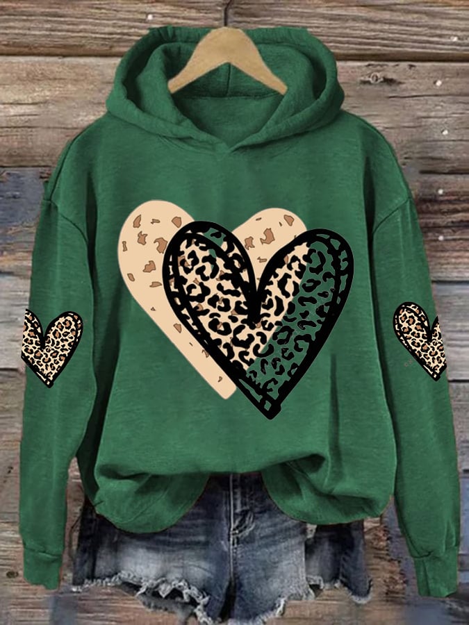 Women's Valentine's Day printed hooded sweatshirt