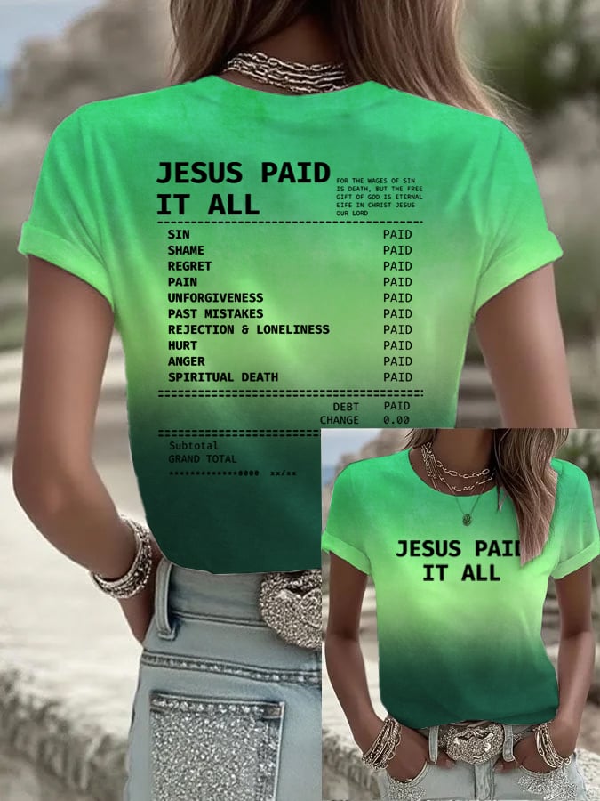 Women's Jesus Paid It All Faith Print Shirt