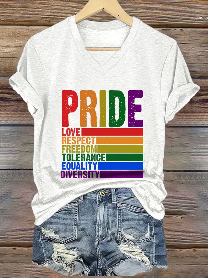Women's Casual Pride Month Printed V-Neck Short Sleeve T-Shirt
