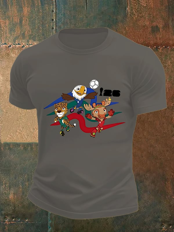 Men's  2026 World Cup Soccer Mascot printed  T-shirt