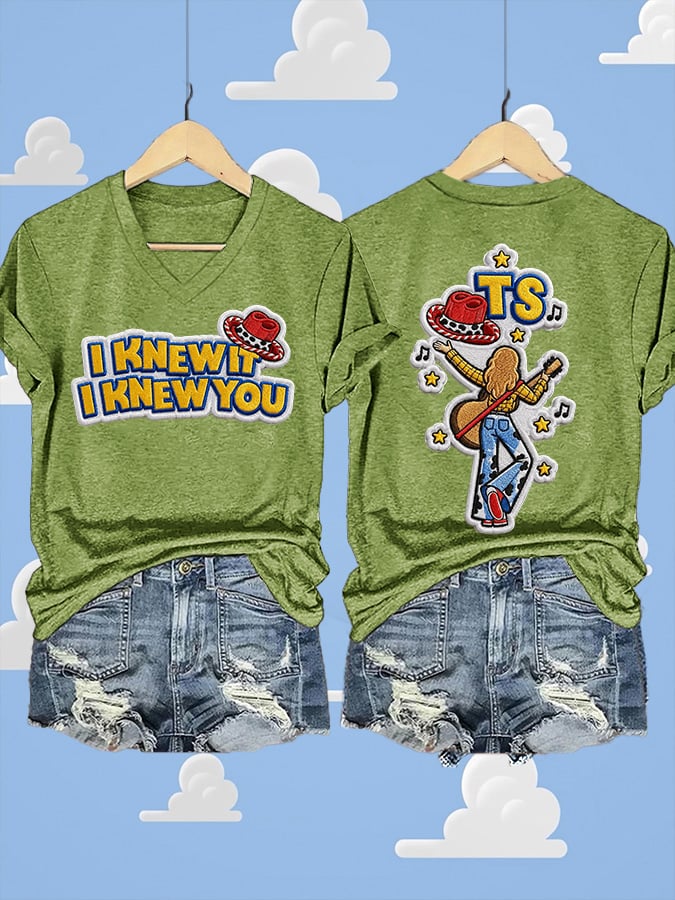 V-Neck Retro I Knew It Print T-Shirt