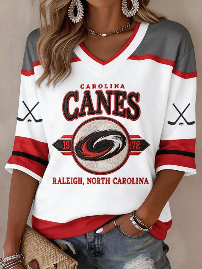Women's Ice Hockey Casual V-Neck T-Shirt