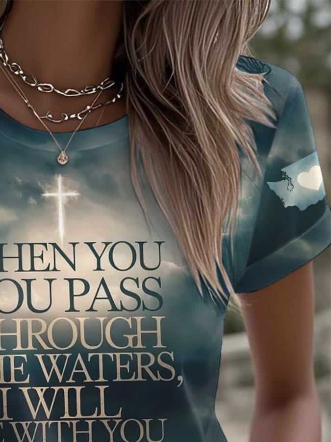 Retro Washington Strong When You Go Through Deep Waters, I Will Be With You Isaiah 43:2 Print T-Shirt