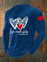 Men's Love Never Fails Heart Print Long Sleeve Top