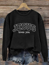 Women's Casual Jesus Loves You Printed Sweatshirt