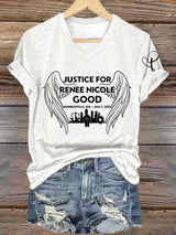 V-Neck Retro Wings Justice For Renee Nicole Good Print T-Shirt
