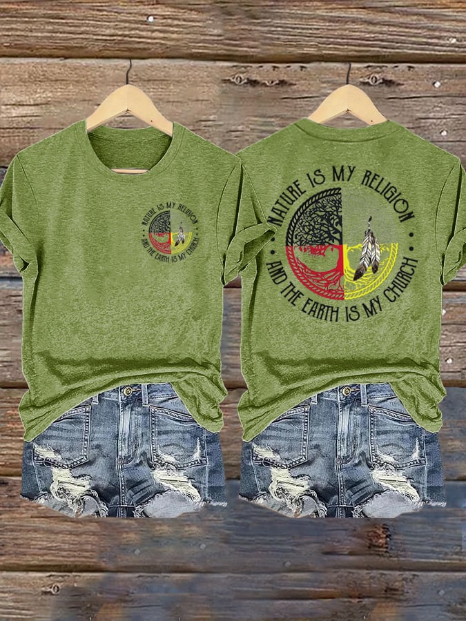 Women's Nature Is My Religion And The Earth Is My Church  Print Shirt