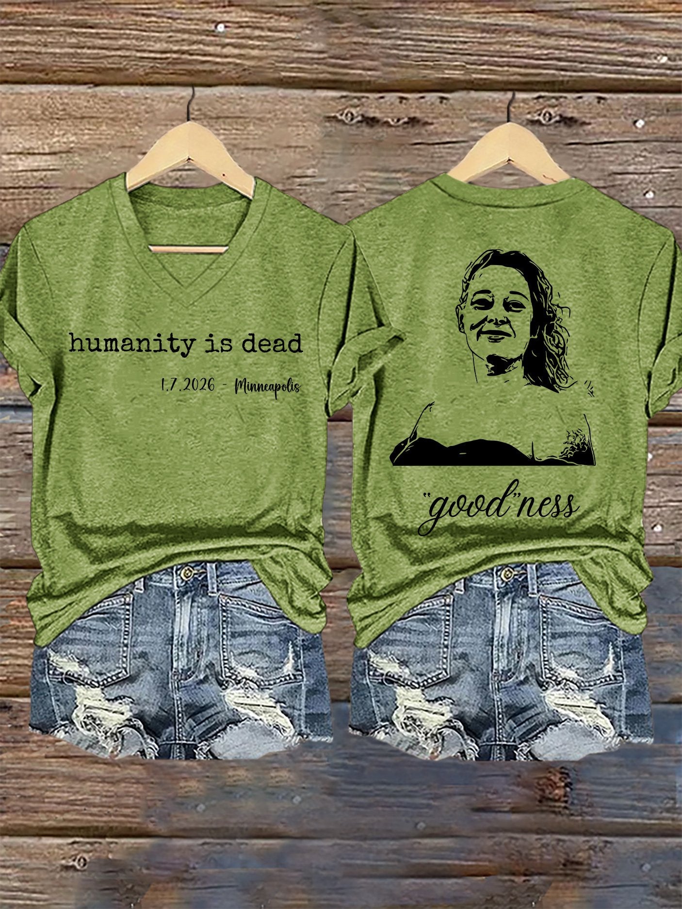 V-Neck Retro Humanity Is Dead 1.7.2026 Minneapolis Goodness Print T-Shirt