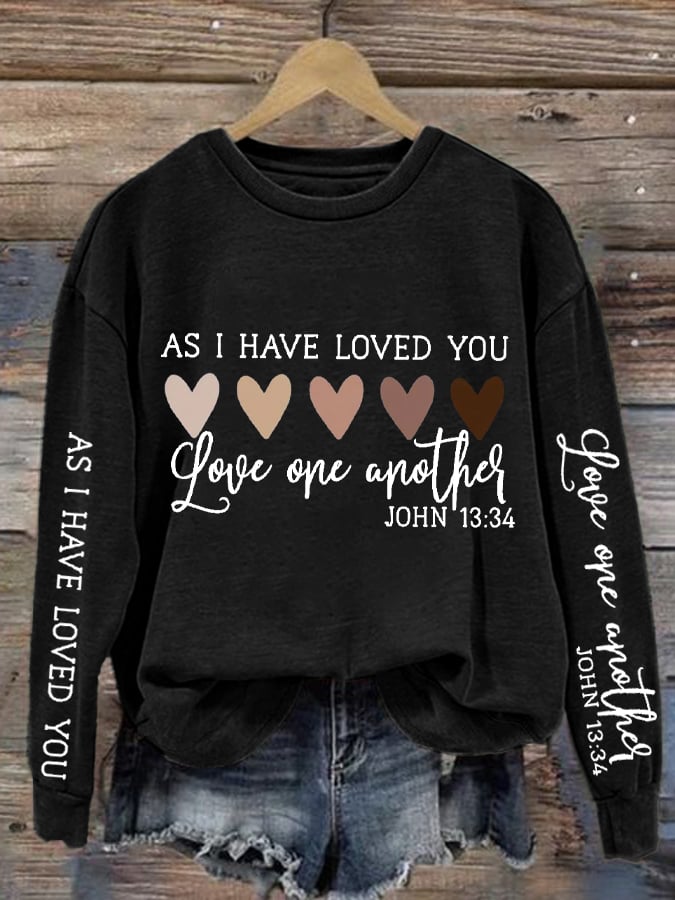 Women's Christian Valentine's Day Printed Round Neck Long Sleeve Sweatshirt