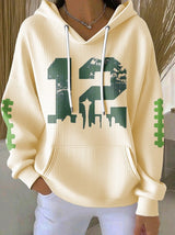 Women's Rugby Print Casual Hoodie