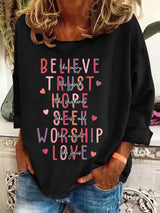 Women's Love Like Jesus Believe Like Mary Valentines Day Christian Print Sweatshirt