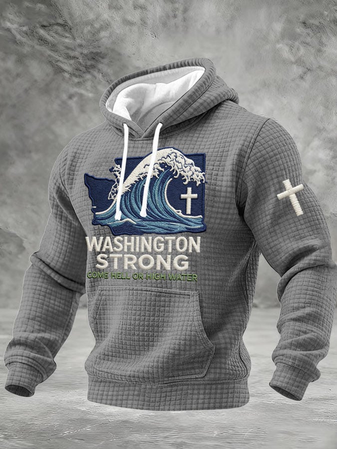 Men's Retro Washington Strong Come Hell Or High Water Print Hoodie