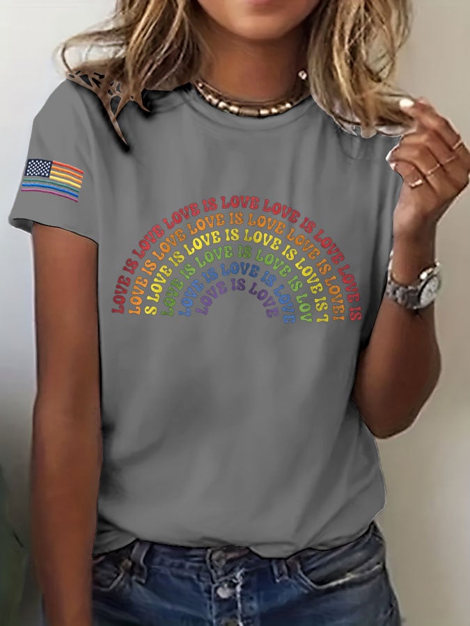 Women's Pride Month Love Is Love Print Round-Neck T-Shirt