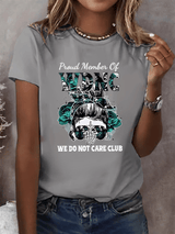 Women's Round-Neck Retro Funny Proud Member Of WDNC Club We Do Not Care Menopause Perimenopause Print T-Shirt
