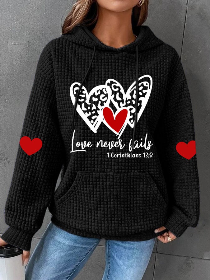 Women's Love Never Fails Heart Print Casual Sweatshirt
