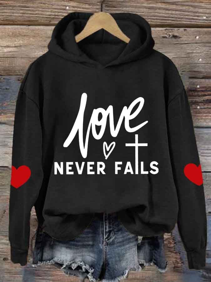 Women's Love Never Fails Heart Printed Sweatshirt