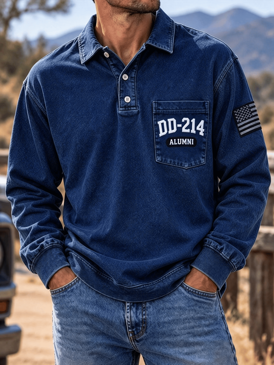 Men's Veteran DD-214 Print Long-Sleeve Polo Shirt