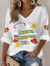 V-Neck Retro I Knew It Print T-Shirt
