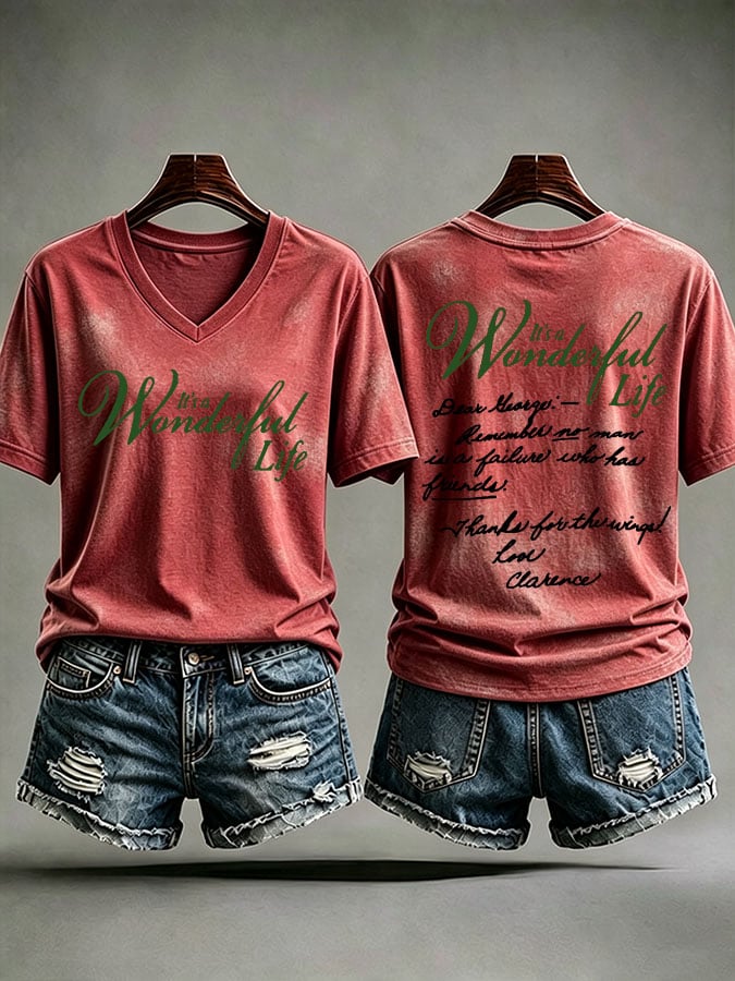 Women's It's A Wonderful Life Christmas Print Casual T-shirt