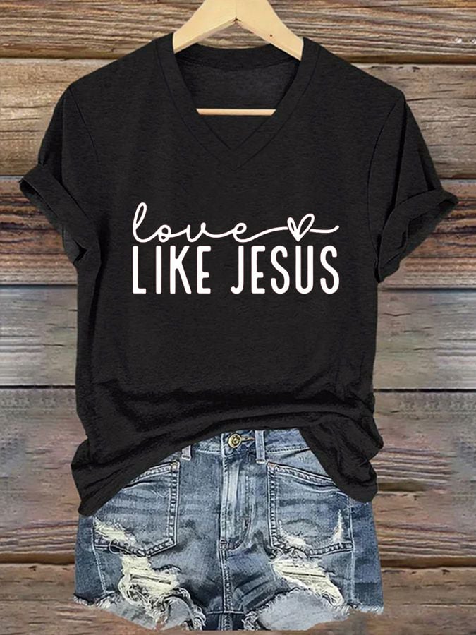 Women's Valentine's Day Faith Print V-Neck T-Shirt