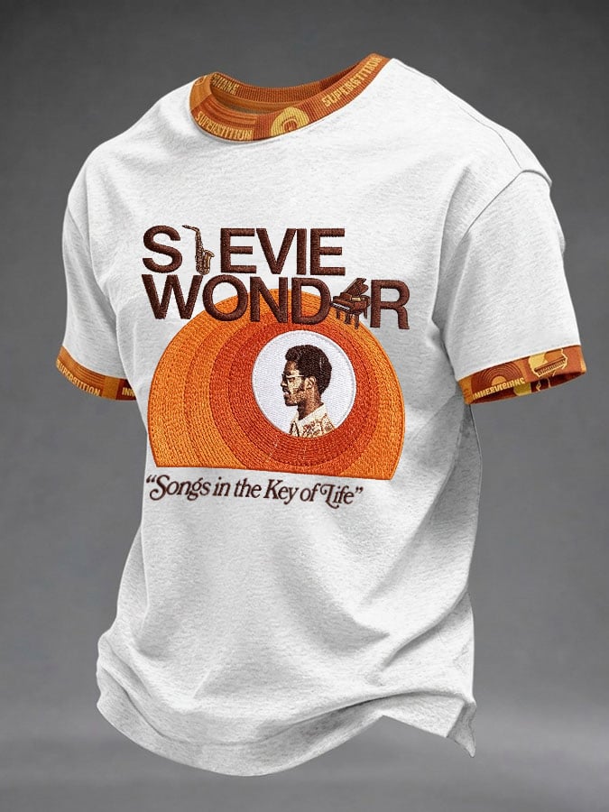 Men's Vintage Musical Art Print Round Neck T-shirt