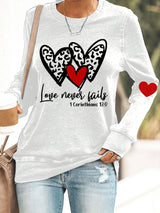 Women's Love Never Fails Heart Printed Casual Sweatshirt