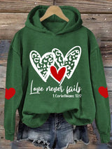Women's Love Never Fails Heart Printed Sweatshirt
