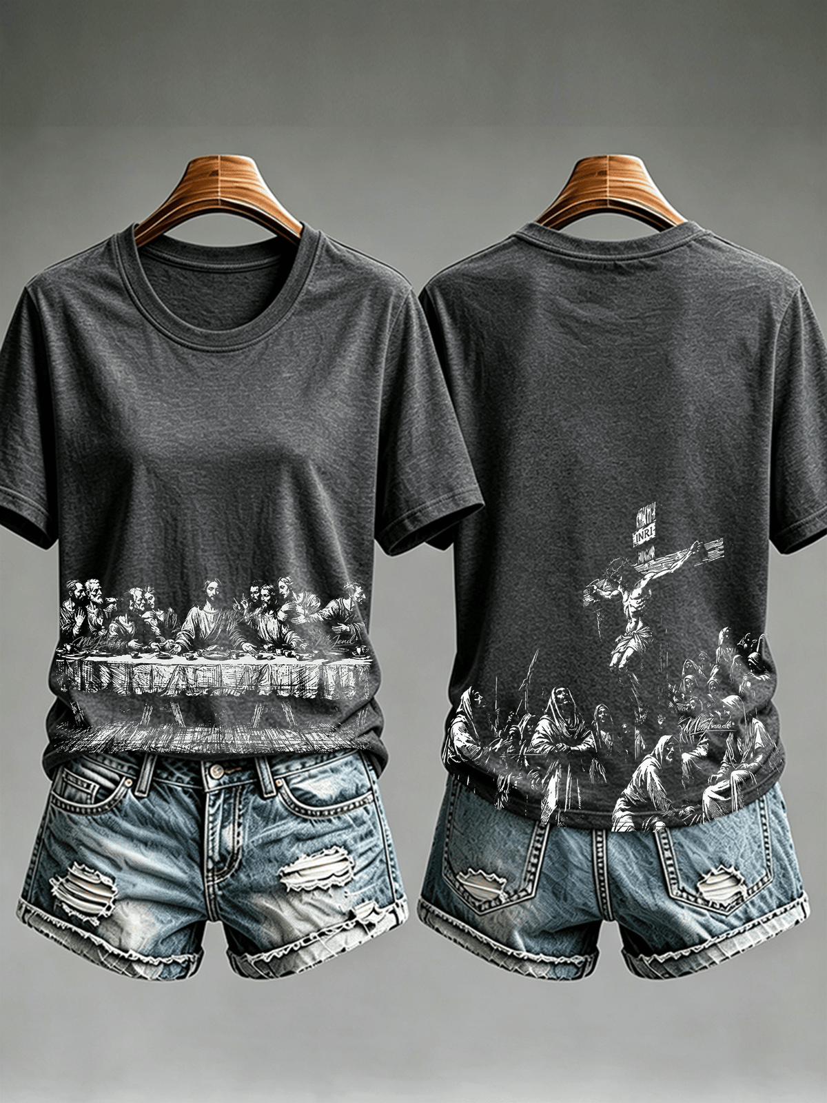 Women's Jesus Print, Gothic Art T-Shirt