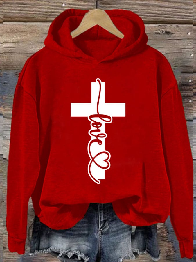 Women's  Love Cross Print Casual Sweatshirt